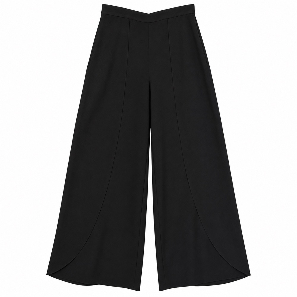 Alice + Olivia Black High Rise Wide Leg Pants Size 4 Curved Hem Made in USA